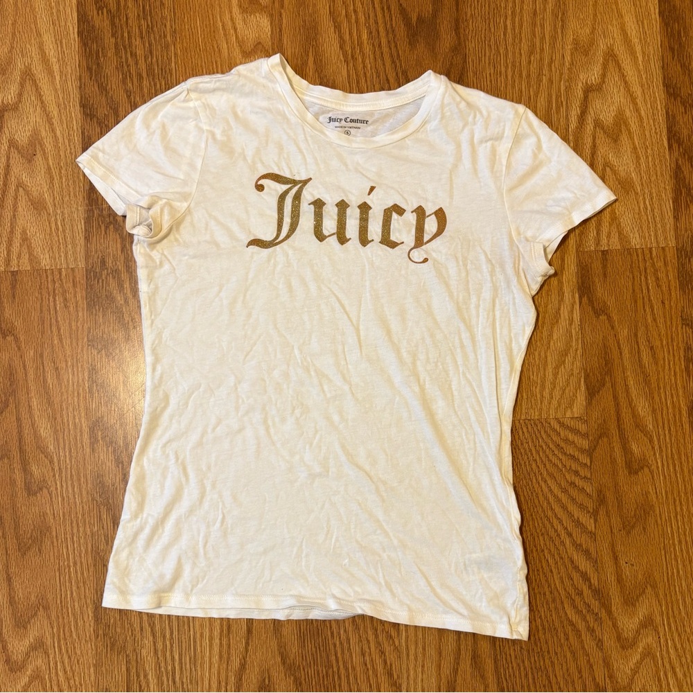 Juicy Couture White Tee with Gold 'Juicy' Script